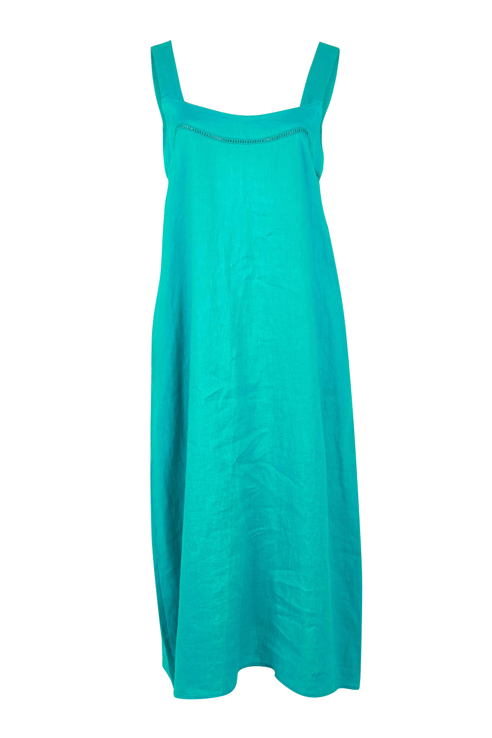 Product shot of the Miramar Linen Tank Maxi Dress in colour Lagoon (Green), from the front
