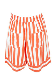 Product shot of the Treville Stripe Short in colour Coral (Red), from the back