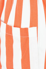 Product shot of the Treville Stripe Short in colour Coral (Red), detail