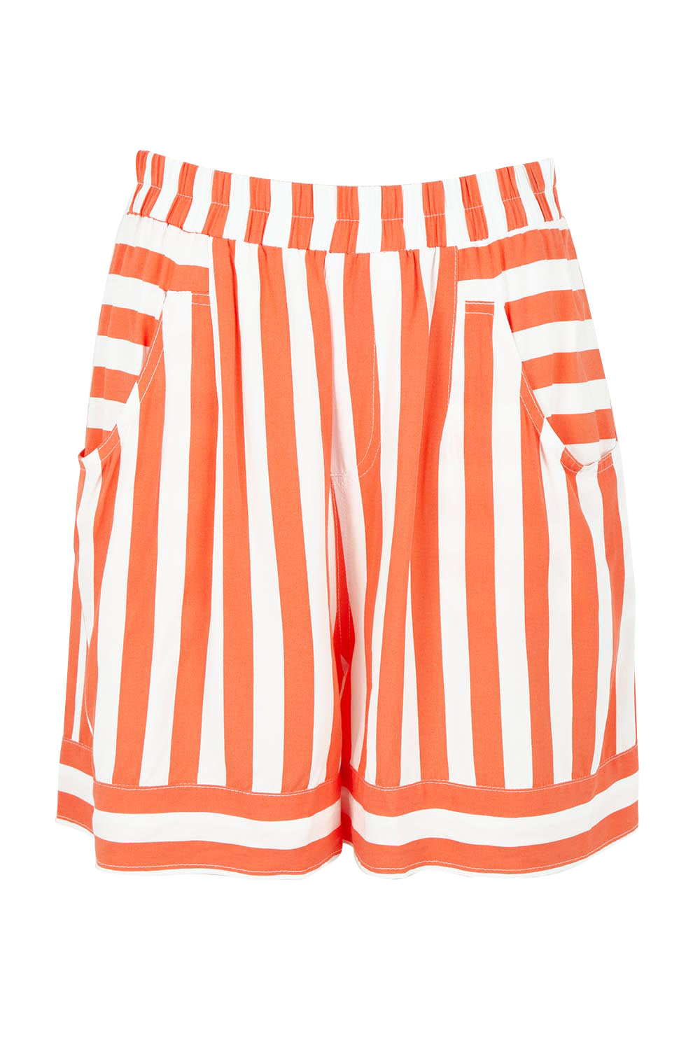 Product shot of the Treville Stripe Short in colour Coral (Red), from the front