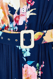 Product shot of the Parisio Belt Shirt Dress in colour Indigobloo, detail