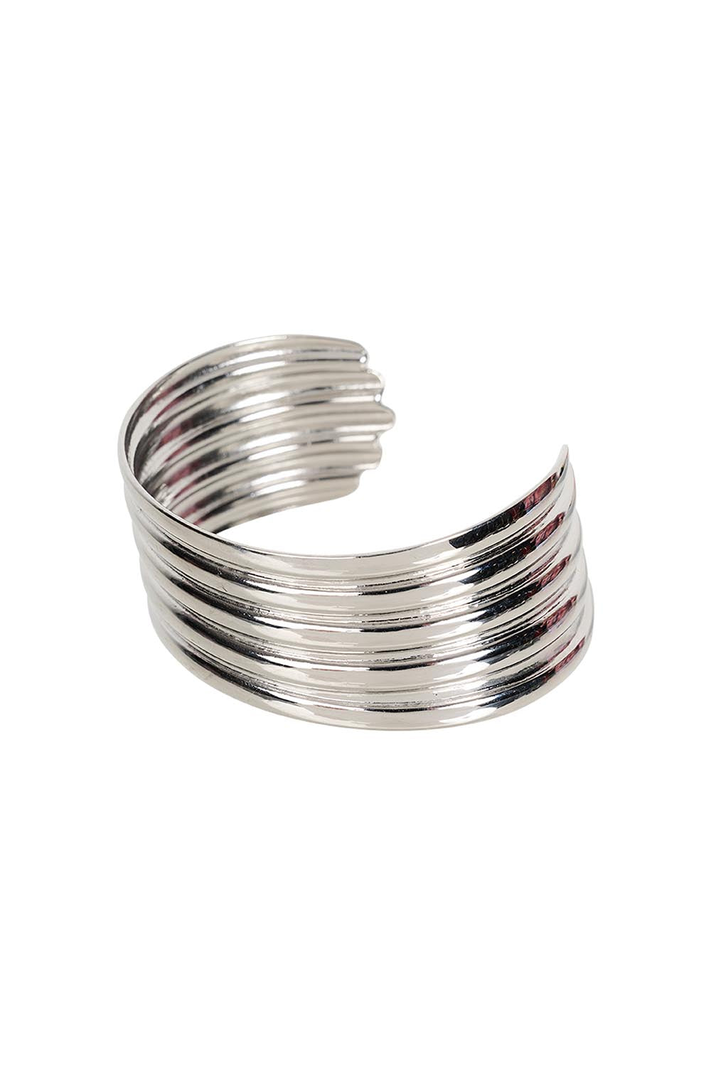 Product shot of the Wide Francia Band Cuff in colour Silver (Metallics), from the front
