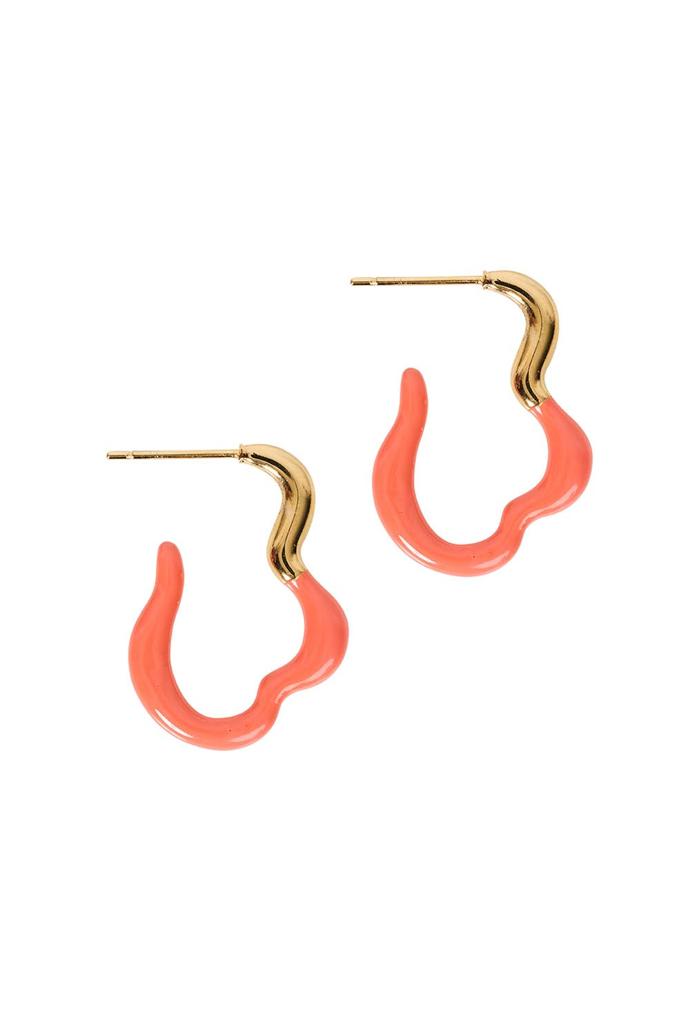 Product shot of the Treville Abstract Hoop Earrings in colour Coral, from the front