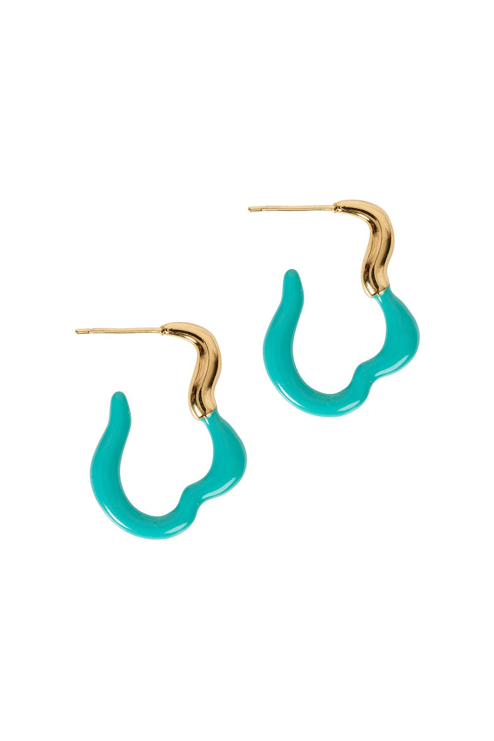 Product shot of the Treville Abstract Hoop Earrings in colour Lagoon (Blue), from the front