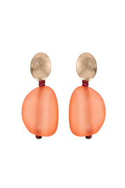 Product shot of the Miramar Double Drop Earrings in colour Coral, from the front