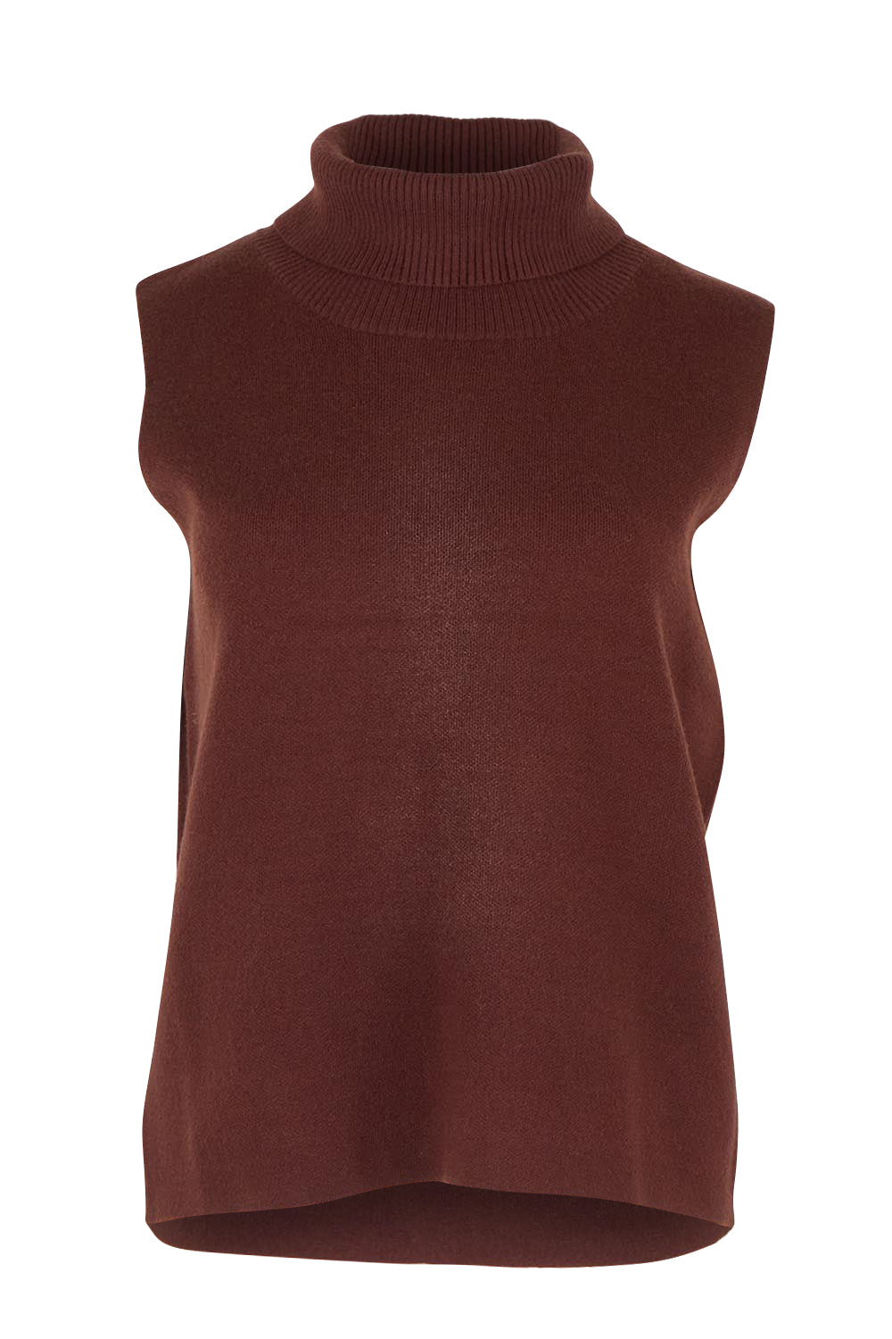 Product shot of the Zala Knit Vest in colour Mahogany (Red), from the front