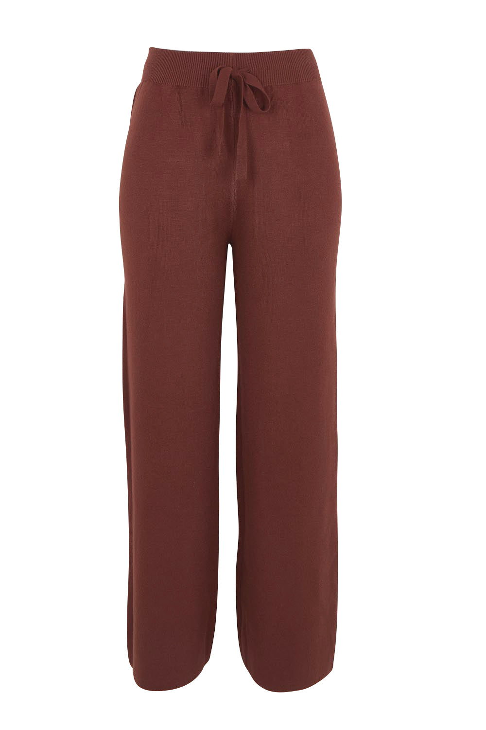 Product shot of the Samira Knit Pant - Mahogany in colour Mahogany, from the front