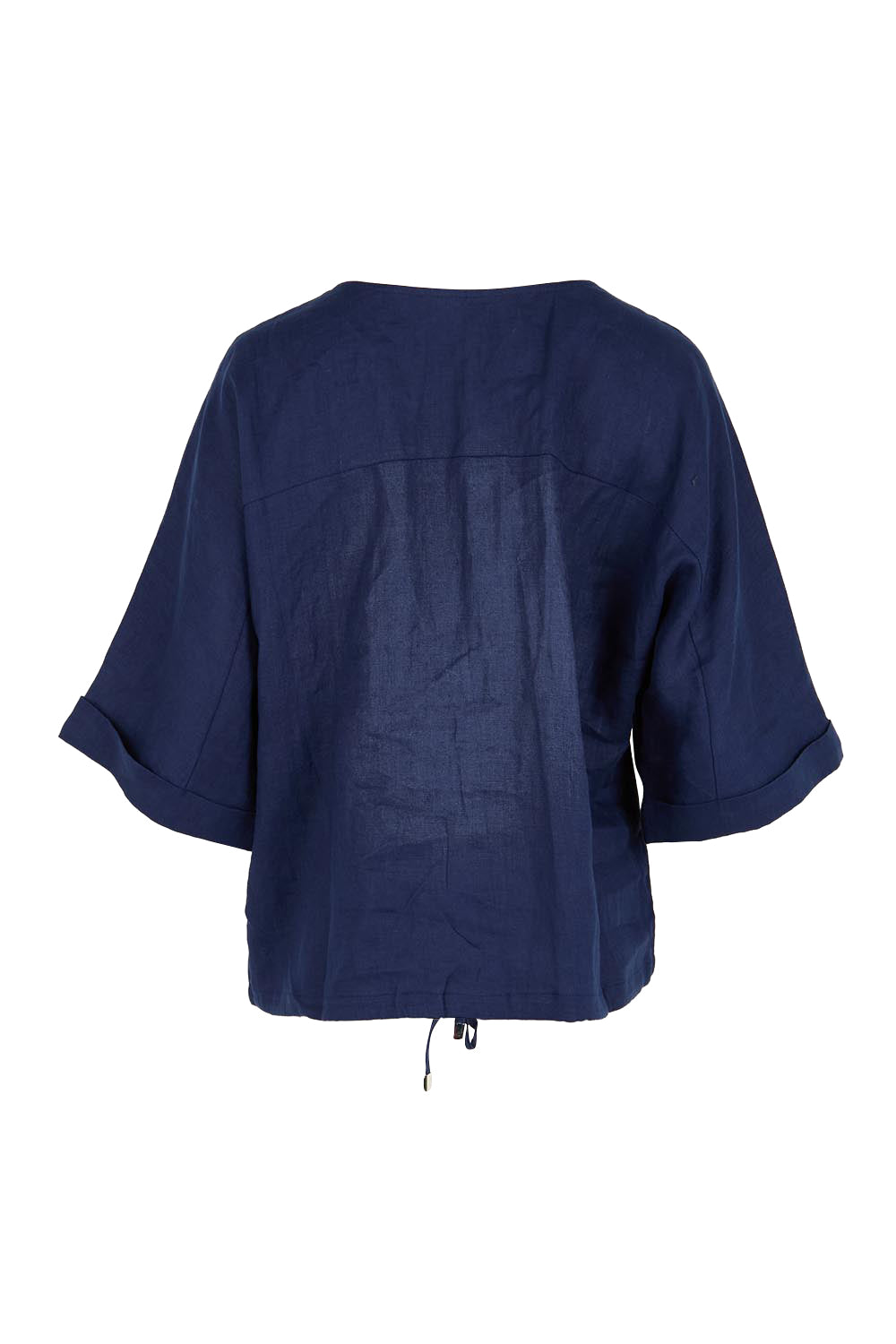 Product shot of the Studio Linen Button Top Jacket – Navy in colour Navy, from the back