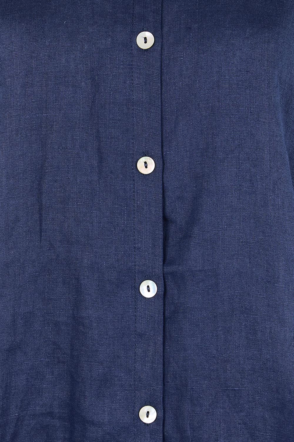 Product shot of the Studio Linen Button Top Jacket – Navy in colour Navy, showing detail