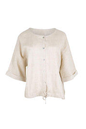 Product shot of the Studio Linen Button Top Jacket – Tusk in colour Tusk, from the front
