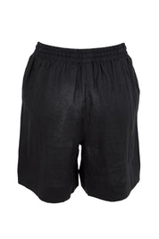 Product shot of the Studio Linen Bermuda Short – Black in colour Black, from the back