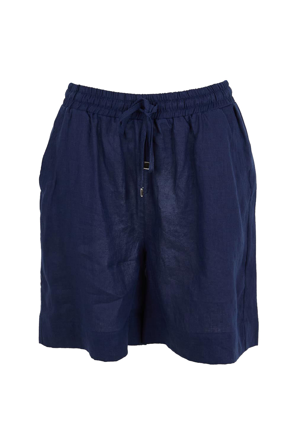 Product shot of the Studio Linen Bermuda Short – Navy in colour Navy, from the front
