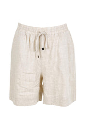 Product shot of the Studio Linen Bermuda Short – Tusk in colour Tusk, from the front