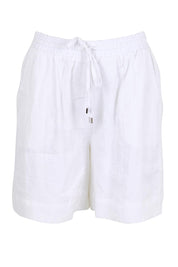Product shot of the Studio Linen Bermuda Short – White in colour White, from the front