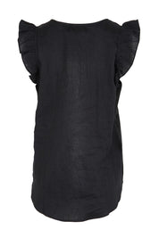 Product shot of the Studio Linen Frill Tank – Black in colour Black, from the back