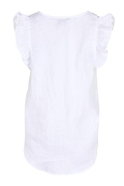 Product shot of the Studio Linen Frill Tank – White in colour White, from the back
