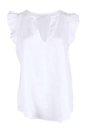 Product shot of the Studio Linen Frill Tank – White in colour White, from the front