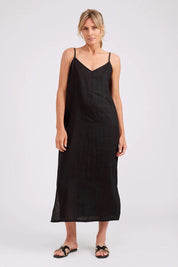 Model Genericm wearing size sample of the Studio Linen Tank Maxi Dress – Black in colour Black, from the front