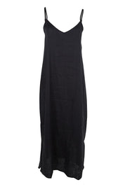 Product shot of the Studio Linen Tank Maxi Dress – Black in colour Black, from the front