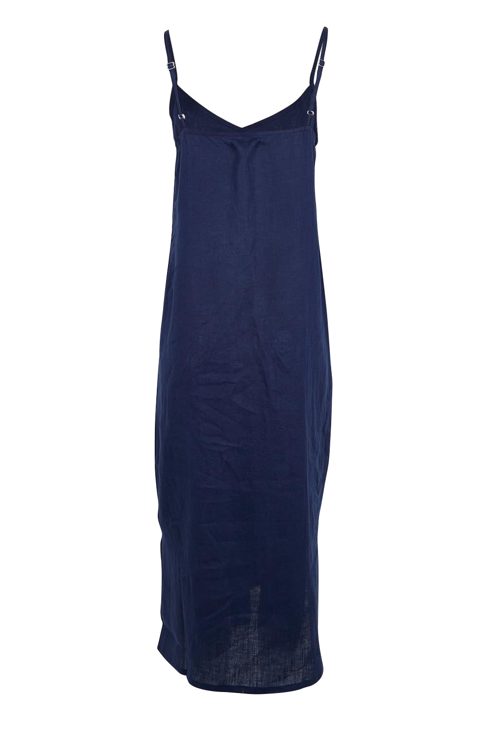 Product shot of the Studio Linen Tank Maxi Dress – Navy in colour Navy, from the back