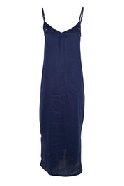 Product shot of the Studio Linen Tank Maxi Dress – Navy in colour Navy, from the back