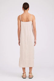 Model Genericm wearing size sample of the Studio Linen Tank Maxi Dress – Tusk in colour Tusk, from the front