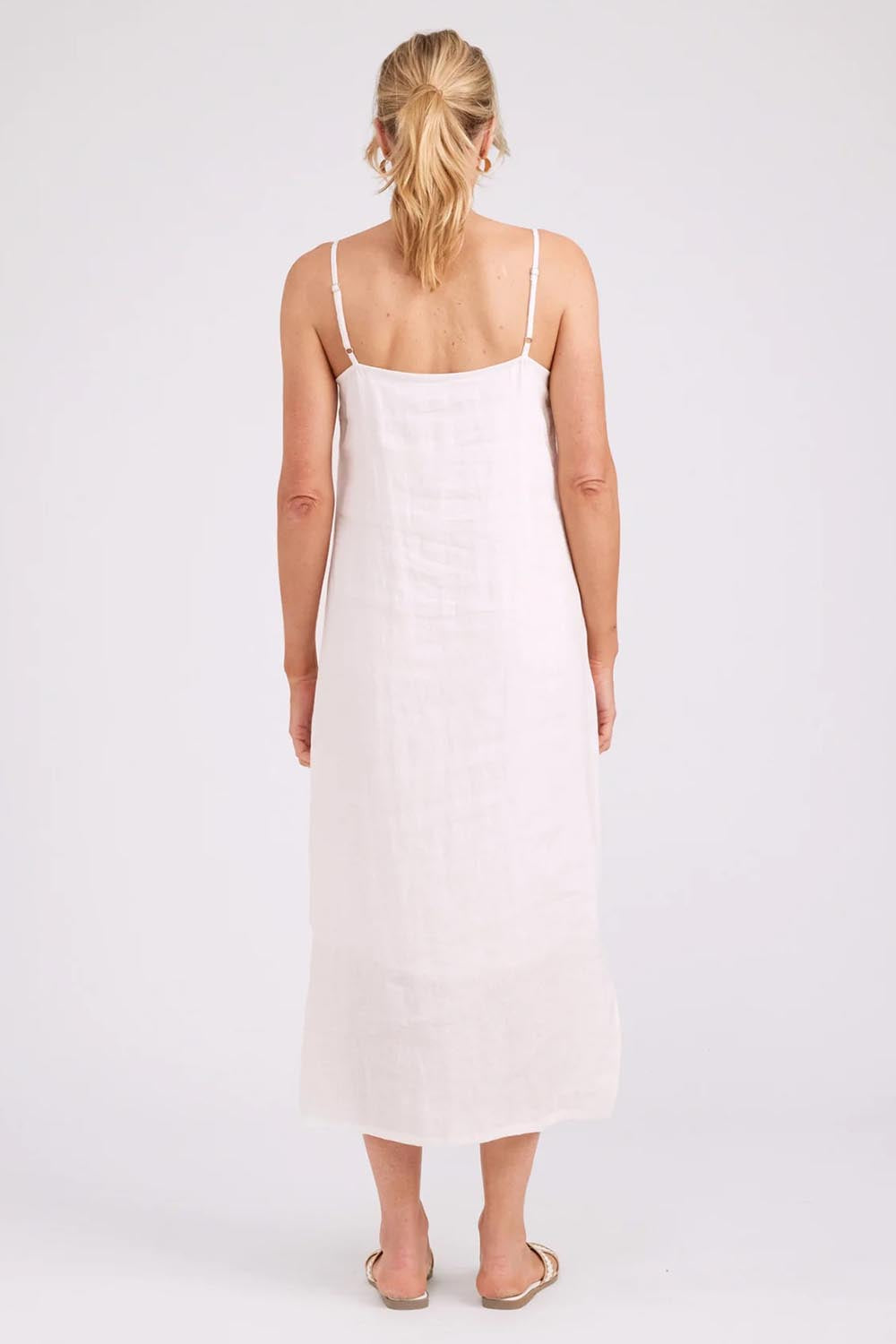 Model Genericm wearing size sample of the Studio Linen Tank Maxi Dress – White in colour White, from the front