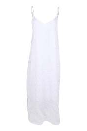 Product shot of the Studio Linen Tank Maxi Dress – White in colour White, from the front