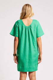 Model Genericm wearing size sample of the Cove Dress – Jade in colour Jade, from the back