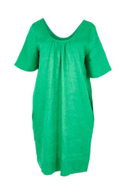 Product shot of the Cove Linen Dress – Jade in colour Jade, from the front