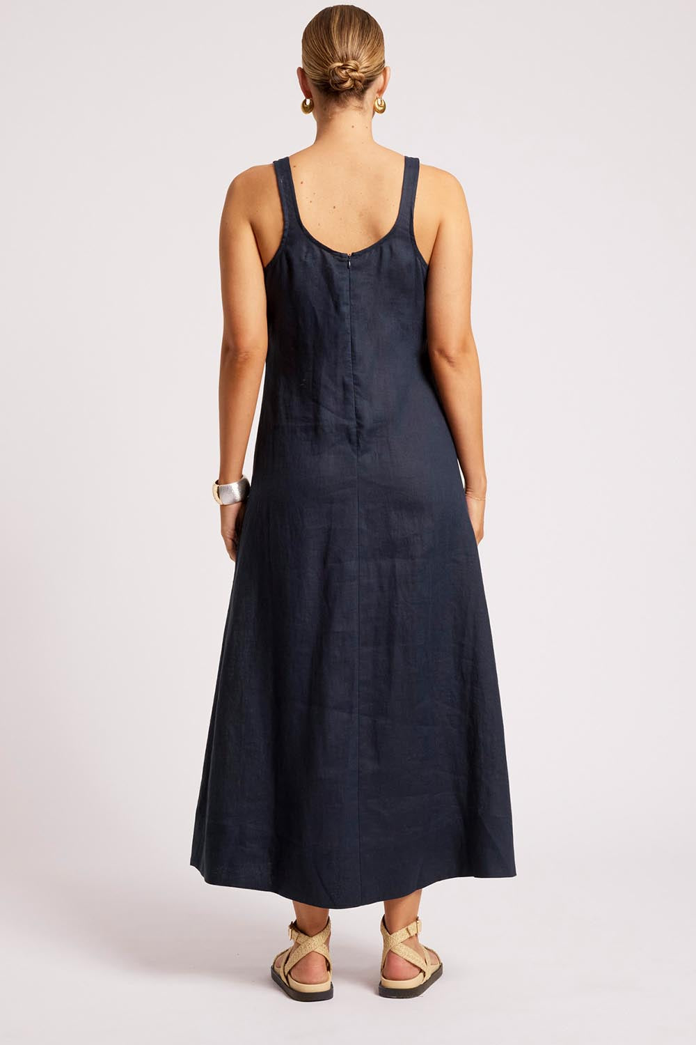 Model Genericm wearing size sample of the Cove Tank Maxi Dress – Indigo in colour Indigo, from the front
