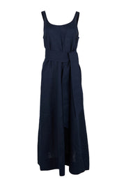 Product shot of the Cove Tank Linen Maxi Dress – Indigo in colour Indigo, from the front