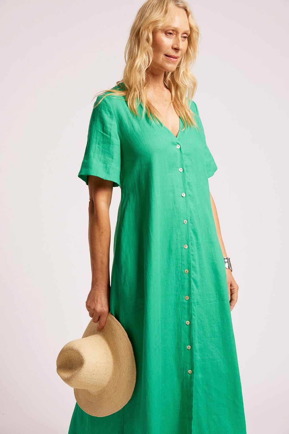 Model Genericm wearing size sample of the Cove Maxi Dress – Jade in colour Jade, from the front