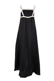 Product shot of the Maris Splice Tank Linen Maxi Dress – Blacktusk in colour Blacktusk, from the back
