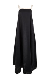 Product shot of the Maris Splice Tank Linen Maxi Dress – Blacktusk in colour Blacktusk, from the front