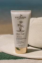 A model wearing the Glory Veil SPF 50+ in colour Gloryveil (White), from the front, showing the whole outfit
