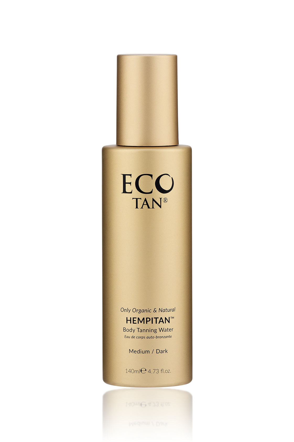 Product shot of the Hempitan Body Tan Water in colour Tan, from the front