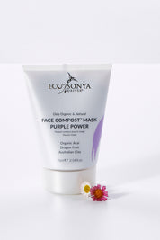 A model wearing size OneSize of the Face Compost Purple Power Mask in colour Natural, from the front, showing the whole outfit