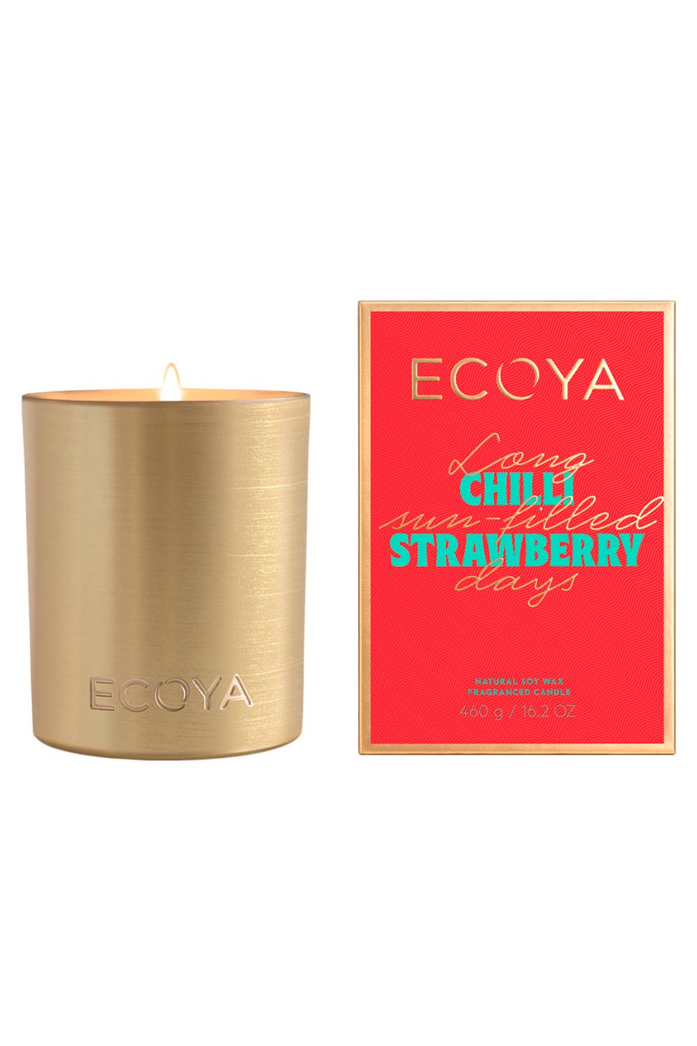 Product shot of the Goldie Candle in colour Strawberry (Red), from the front