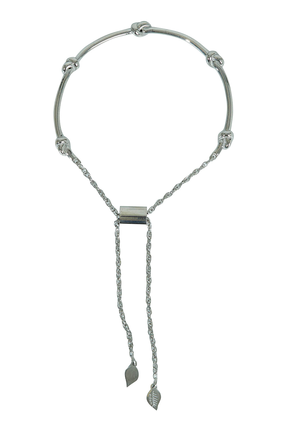 Product shot of the Knots Of Freedom Bracelet in colour Steel (Metallics), from the front