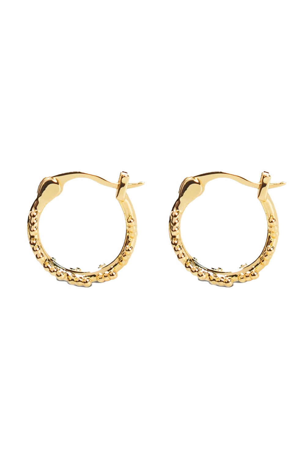 Product shot of the Mustard Seed Hoop Earrings in colour Gold (Metallics), from the front