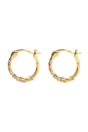 Product shot of the Mustard Seed Hoop Earrings in colour Gold (Metallics), from the front