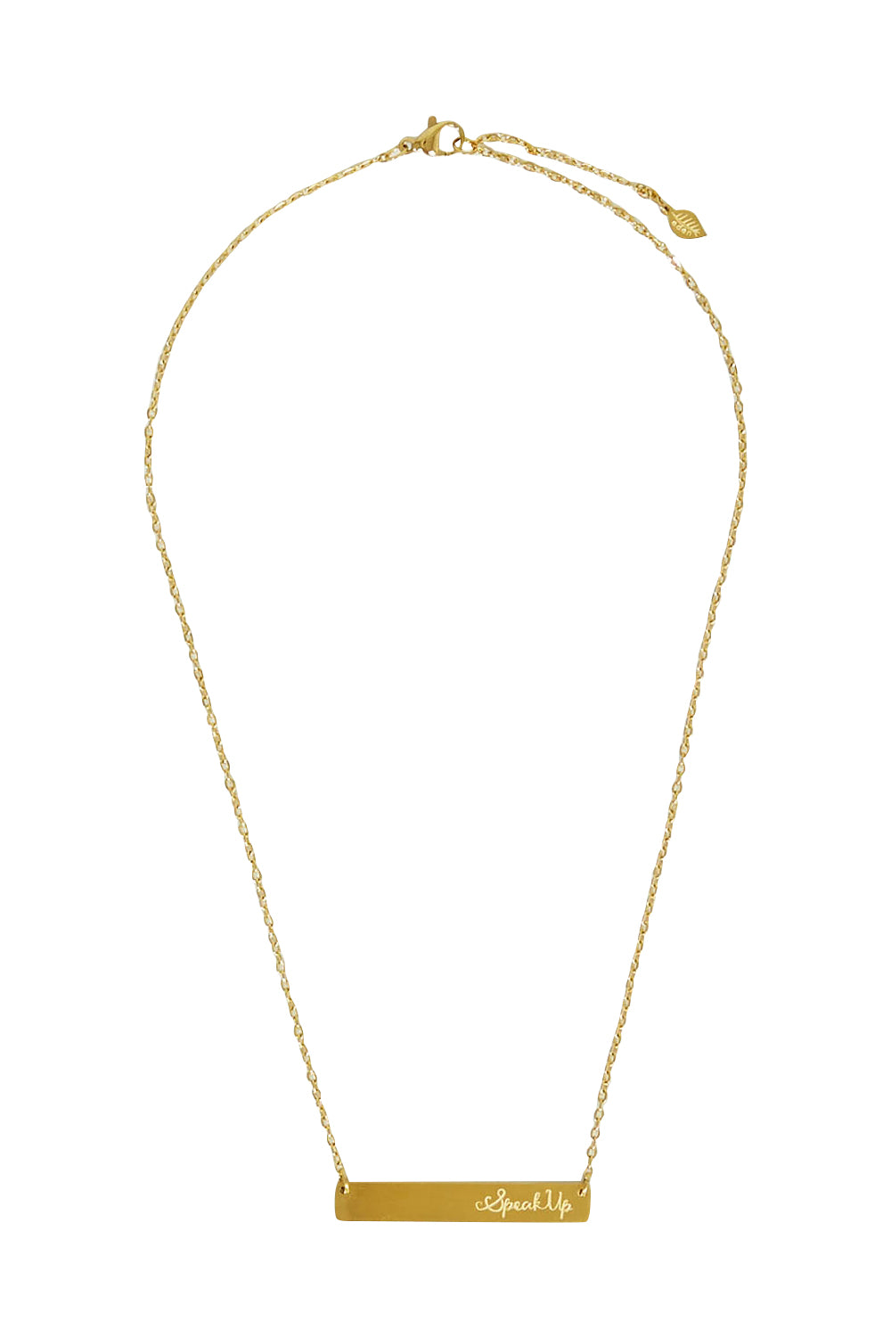 Product shot of the Speak Up Bar Necklace in colour Gold (Metallics), from the front