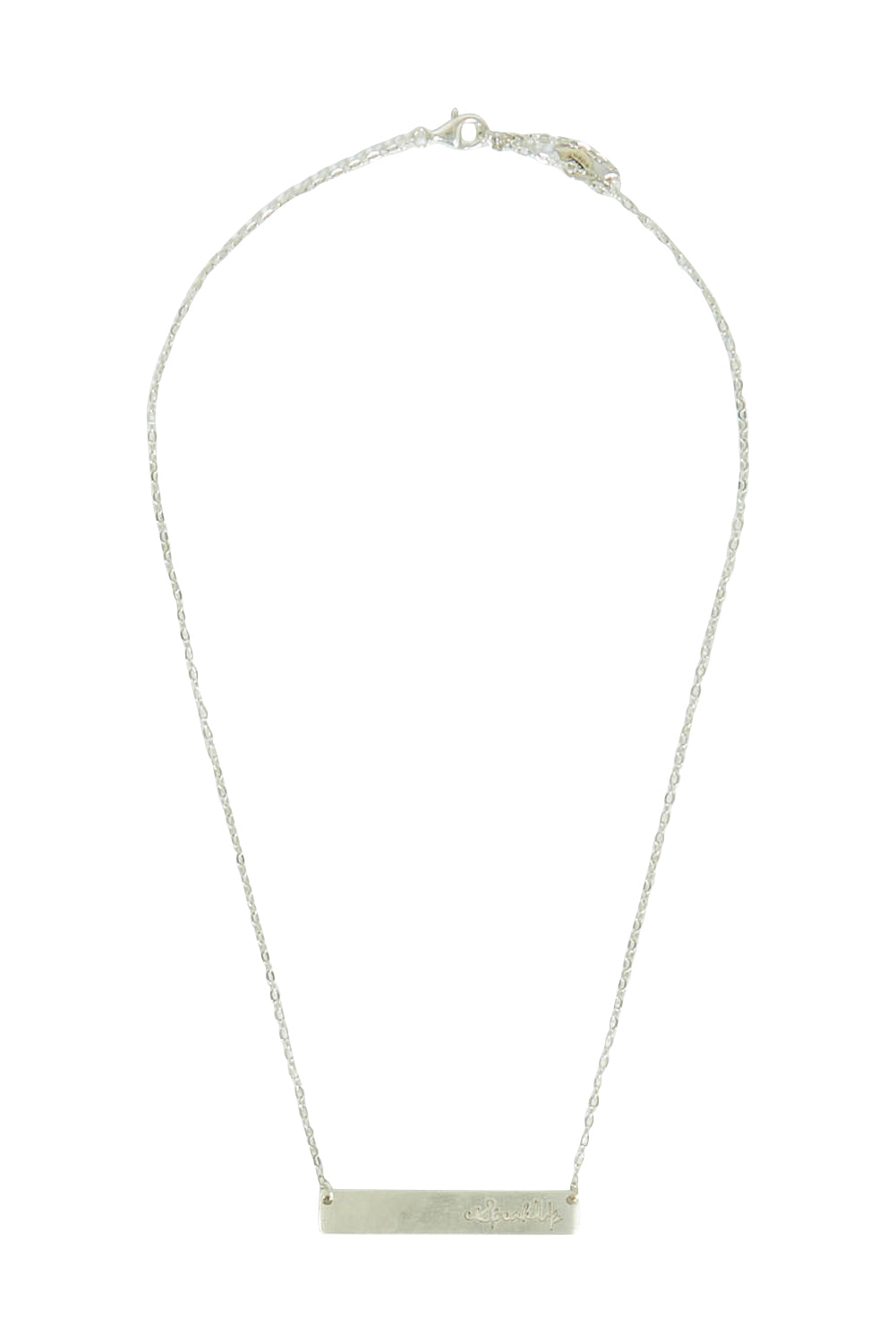 Product shot of the Speak Up Bar Necklace in colour Silver (Metallics), from the front