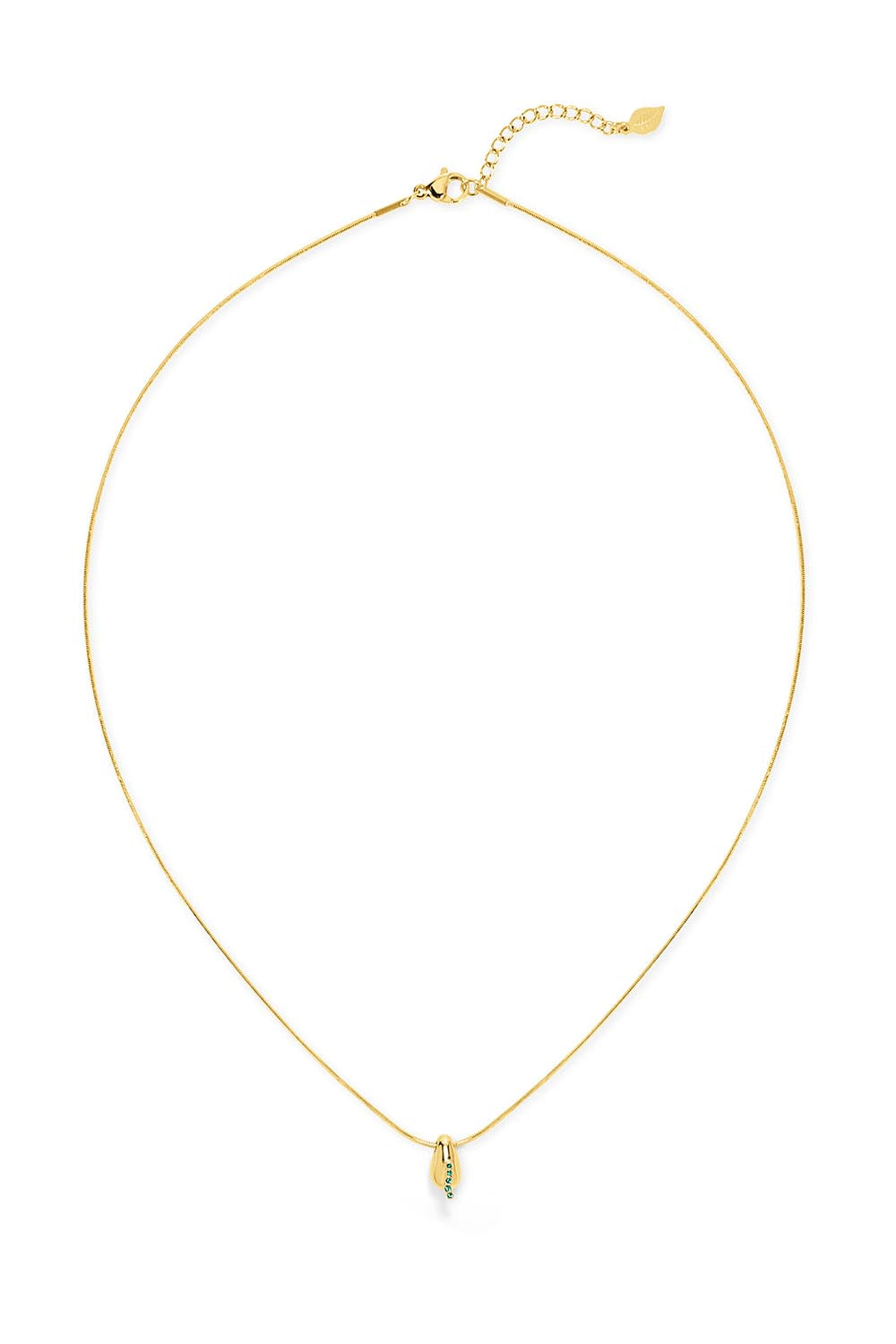 Product shot of the Radicle Drop Necklace in colour Gold (Metallics), from the front