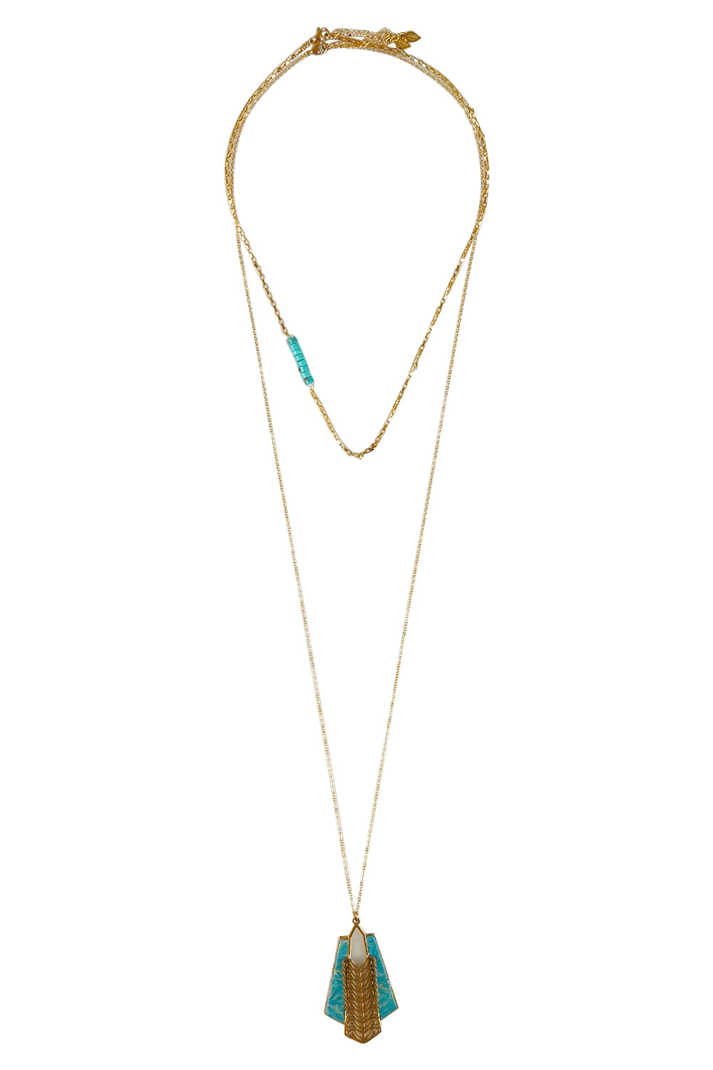 Product shot of the Parting Waters Necklace Set in colour Bluegold (Metallics), from the front