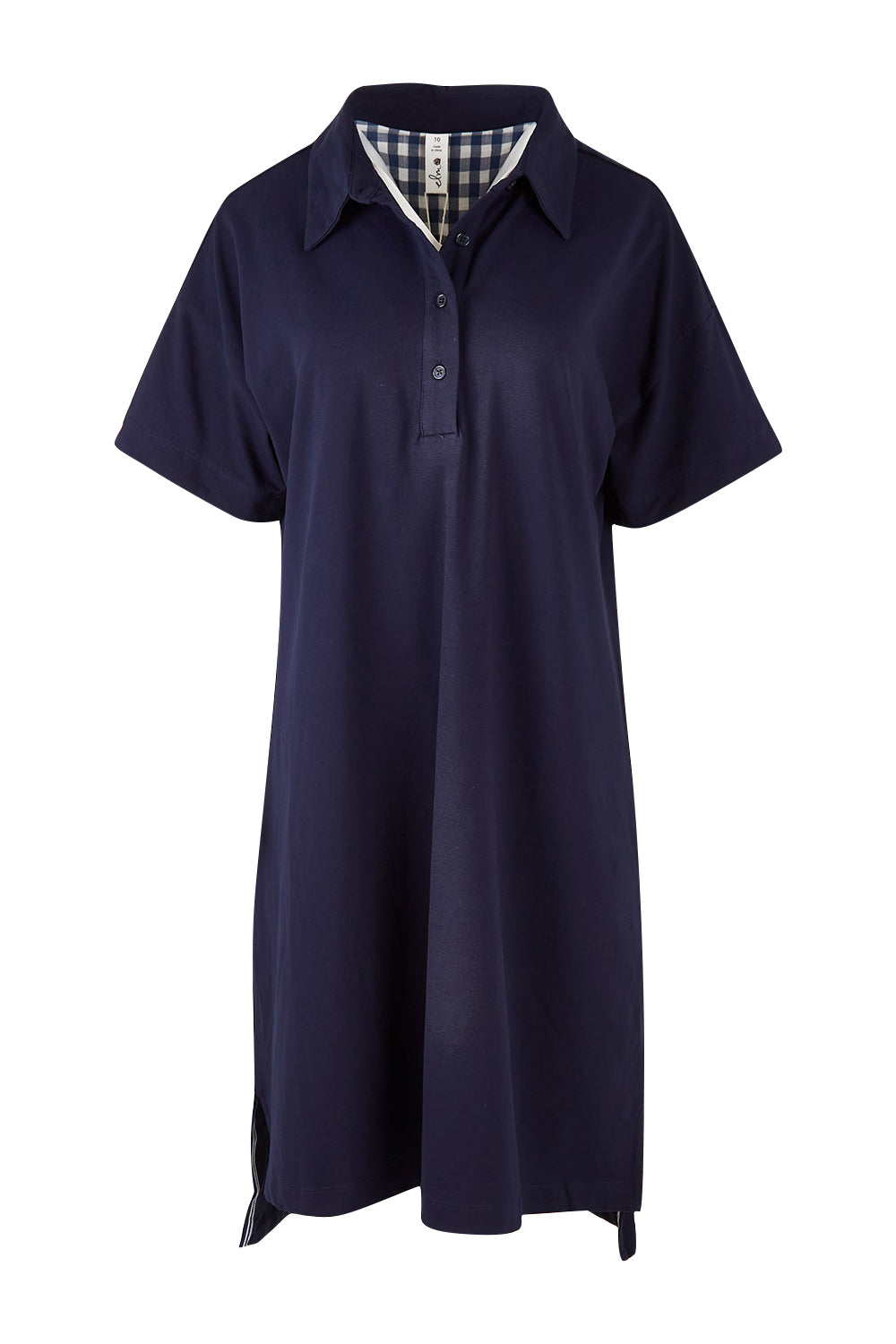Product shot of the Grace Polo Dress in colour Drksapp (Blue), from the front