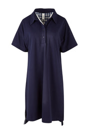 Product shot of the Grace Polo Dress in colour Drksapp (Blue), from the front