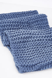 A model wearing size OneSize of the Organic Loop Scarf in colour Lightblue (Blue), from the front, showing the whole outfit