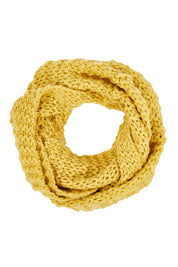 Product shot of the Organic Loop Scarf in colour Mustard, from the front